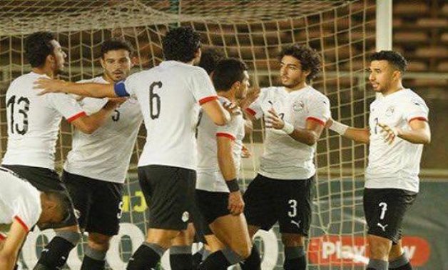 Egyptian players celebrate Afsha's goal 