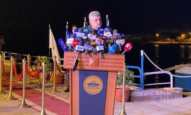 Suez Canal Authority Chairperson Osama Rabie speaks in a press conference on Monday – Egypt Today/Samar Samir