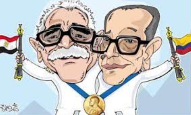 FILE - Caricature for the Mahfouz meets Marques Exhibition 