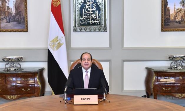 File- President Abdel Fattah El Sisi gives a speech on  the centenary of the establishment of the Jordanian state on April 11, 2021- Press photo