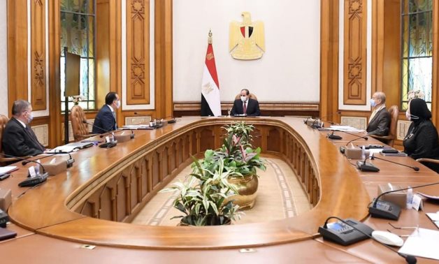 President Abdel Fatah al-Sisi in meeting with ministers on electric vehicles manufacturing localization on April 11, 2021. Press Photo 