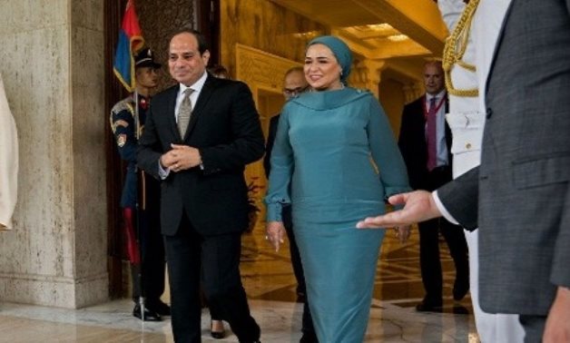 Egyptian President Abdel Fattah El-Sisi with the First Lady, Entisar Amer during US first lady visit to Cairo - Reuters