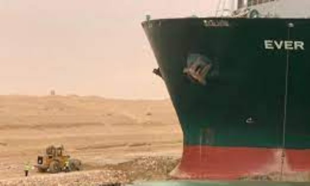FILE - MV EVER GIVEN container ship stranding in Suez Canal 