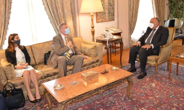 FM Sameh Shoky and Head of the United Nations Support Mission in Libya (UNSMIL) Ján Kubiš in meeting in Cairo on April 14, 2021. Press Photo 