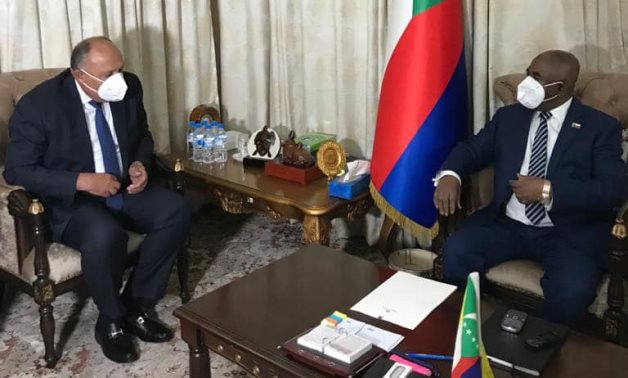Egypt’s Foreign Minister Sameh Shoukry meets with Comoros Azali Assoumani (Egyptian Foreign Ministry)