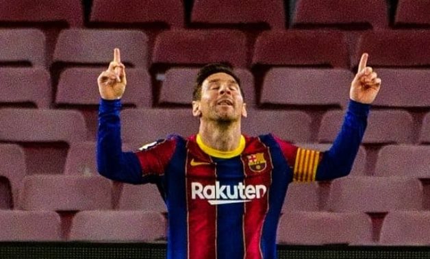 Lionel Messi celebrates scoring against Getafe, courtesy of Barcelona twitter 