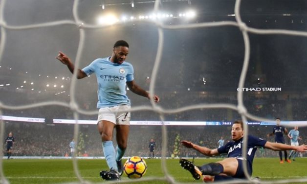 Sterlong scores for Man City against Tottenham, Reuters 