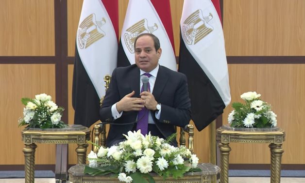 President Abdel Fattah El-Sisi speaks in a meeting with military officials in Moushir Tantawy Mosque after the Friday Prayer – Presidency/screenshot