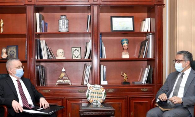 File: Dr. Khaled El Enany, Minister of Tourism and Antiquities, received Ambassador Çyurchi Borisenko of Russia in Cairo at the ministry's headquarters in Zamalek.