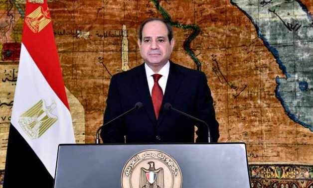 File- President Abdel Fattah El Sisi gives a televised speech on Labor Day on May 1, 2021- press photo