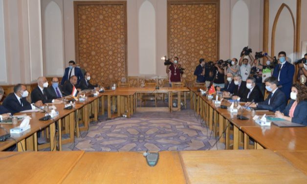 FILE – Part of "exploratory consultations" between Egyptian and Turkish diplomats in Cairo on May 5, 2021. Press Photo 