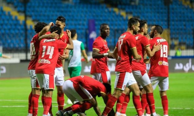 Al Ahly players celebrate Benoun's opening goal, courtesy of Al Ahly website 