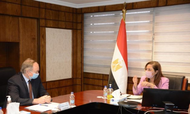 Minister of Planning and Economic Development Hala al-Said and EU Ambassador in Cairo Christian Berger in meeting on June 7, 2021. Press Photo