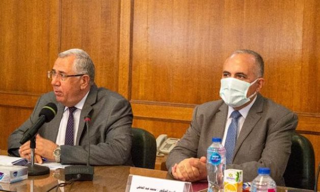 Minister of Irrigation and Water Resources Mohamed Abdel Aty and Minister of Agriculture and Land Reclamation Al Sayed al-Qusair in meeting on June 8, 2021. Press Photo 
