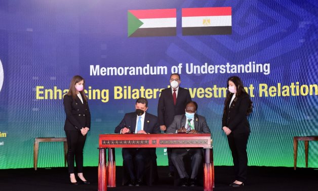 Chairman of GAFI Mohamed Abdel Wahab and Sudan investment minister signing MoU on June 10, 2021 in opening of IPAs Africa 1 in Sharm El Sheikh, Egypt. Press Photo