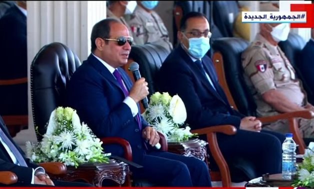Egyptian President Abdel Fattah El-Sisi speaks before he checked on Wednesday vehicles and equipment used in development of villages included in the Haya Karima initiative - Screenshot