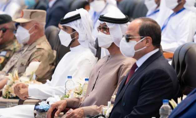 Crown Prince of Abu Dhabi Sheikh Mohamed bin Zayed attends the inauguration of the naval base along with Egypt’s President Abdel Fattah El-Sisi on Saturday – Mohamed bin Zayed/Twitter