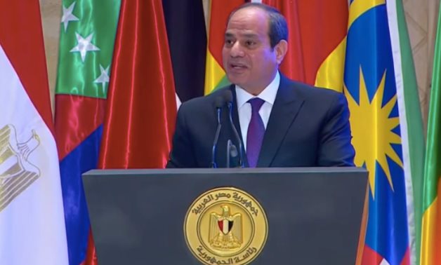 President Abdel Fattah El Sisi gives a speech at the 8th Session of the Organization of Islamic Cooperation (OIC) Ministerial Conference on Women
