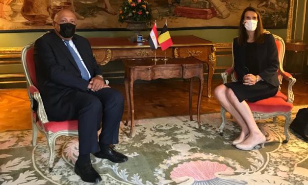 Minister of Foreign Affairs Sameh Shokry and his Belgium counterpart Sophie Wilmes in Brussels on July 13, 2021. Press Photo 