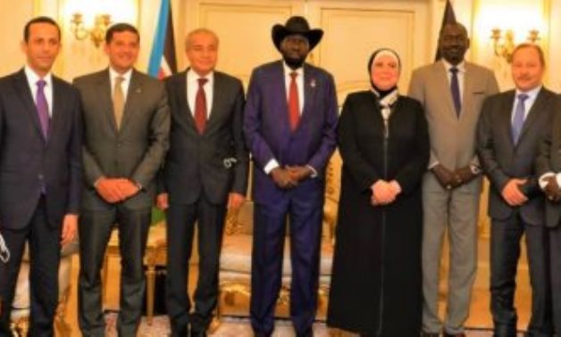 South Sudan President Salva Kiir, Nevine Gamea, Minister of Trade and Industry and Dr. Ali El Moselhi, Minister of Supply and Internal Trade