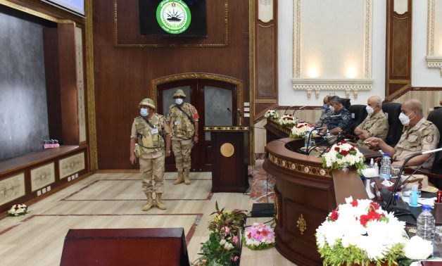 Minister of Defense and Military Production Mohamed Zaki attending presentation within the Mobilization of Commanding Centers Project dubbed "Taymour 14" in July 2021. Press Photo. 