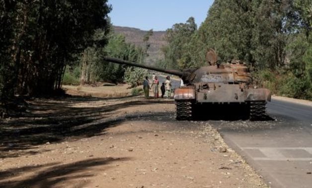 A burned tank stands near the town of Adwa, Tigray region, Ethiopia, March 18, 2021. REUTERS/Baz Ratner/File Photo