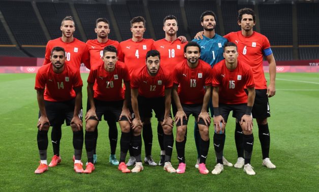 Egypt U-23 national team players pose before the game against Spain