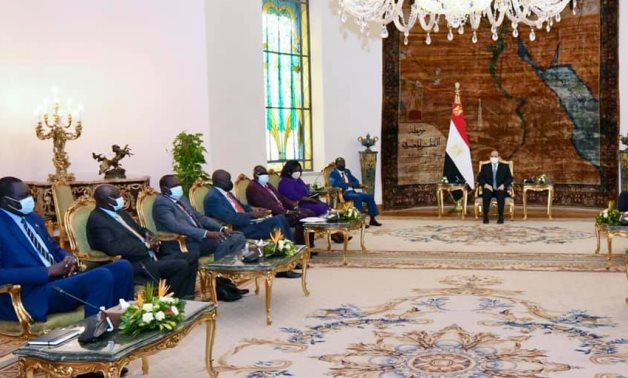 President Abdel Fattah al-Sisi with South Sudanese Vice President James Wani Igga and his delegation - Facebook page of the Egyptian presidential spokesperson