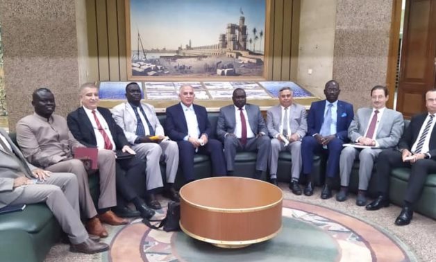 Egyptian Irrigation Minister Mohamed Abdel Atti in a meeting with his South Sudanese counterpart Manawa Peter Gatkuoth on Wednesday and his delegation- press photo
