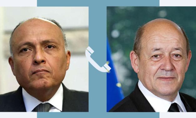 Egyptian Foreign Minister Sameh Shoukry (L) and his French counterpart, Jean-Yves Le Drian – Egyptian Foreign Ministry