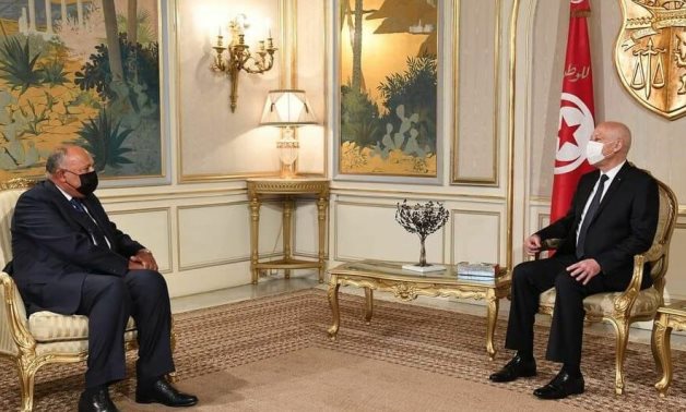 Egypt's Foreign Minister Sameh Shoukry and Tunisian President Kais Saied - Press photo