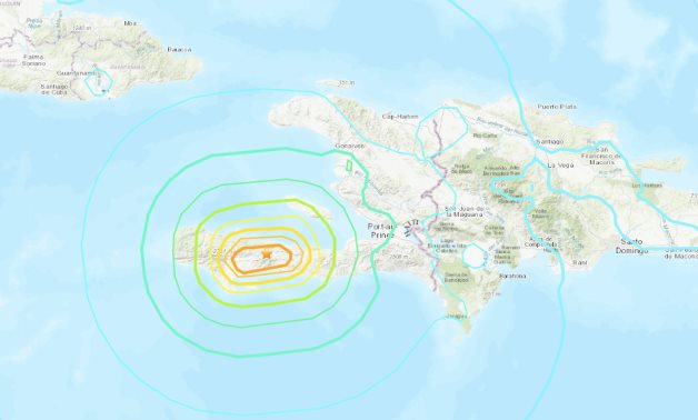 A screenshot of an interactive map for the quake by the U.S. Geological Survey.