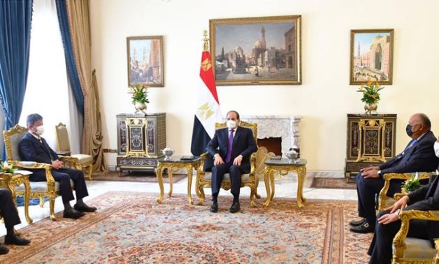 Egyptian President Abdel Fattah El Sisi meets with Japanese Foreign Minister Toshimitsu Motegi - Presidency