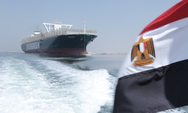 The Panama-flagged container ship EVER GIVEN passed through the Suez Canal in its return journey- press photo