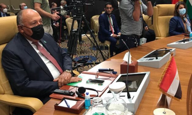 Egyptian Foreign Minister Sameh Shoukry participates in the meeting for foreign ministers of Libya’s neighbouring countries held in Algeria – Egyptian Foreign Ministry