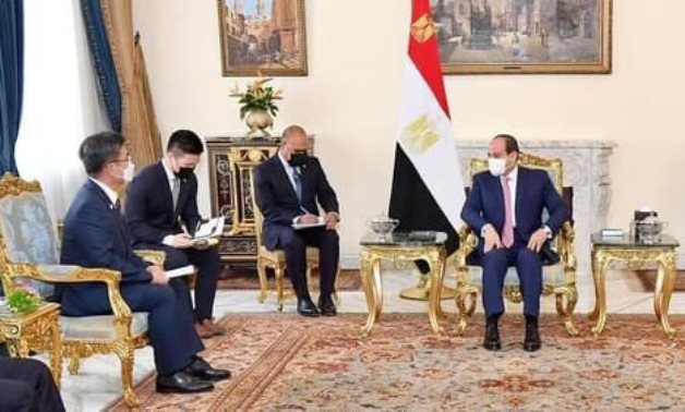 President Abdel Fatah al-Sisi during a meeting with South Korean Foreign Minister Suh Wook
