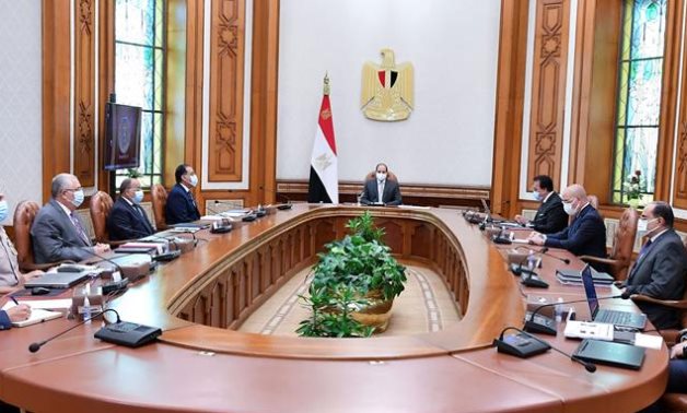 President Abdel Fattah El Sisi meets with Prime Minister Moustafa Madbouli, a number of concerned ministers and officials on September 2021, 2021- press photo