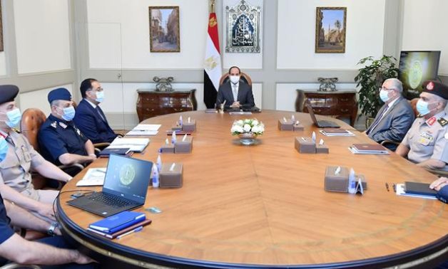 President Abdel Fattah El Sisi meets with Prime Minister Moustafa Madbouli, a number of concerned ministers and officials on September 6, 2021, 2021- press photo