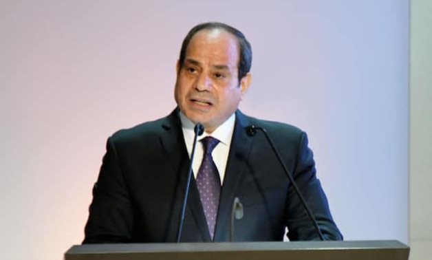Egyptian President Abdel Fattah El-Sisi speaks during the ceremony to launch the National Strategy for Human Rights - Presidency