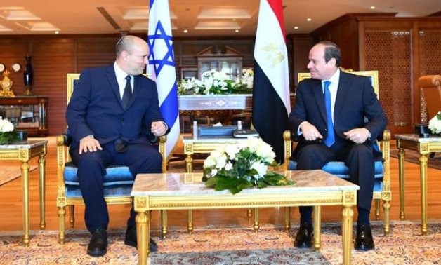 Egypt’s President Abdel Fattah El-Sisi (R) meets with Israeli Prime Minister Naftali Bennett in Sharm El-Sheikh – Egyptian Presidency
