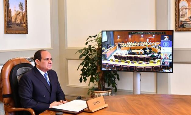 President Abdel Fattah attend the virtual meeting of the Heads of State and Government on Climate Change on slides of the 76th session of the UN General Assembly (UNGA 76)- press photo