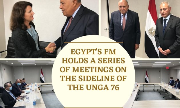 Egyptian Foreign Minister Sameh Shoukry holds a series of meetings on the sidelines of the UNGA 76- press photos collaged