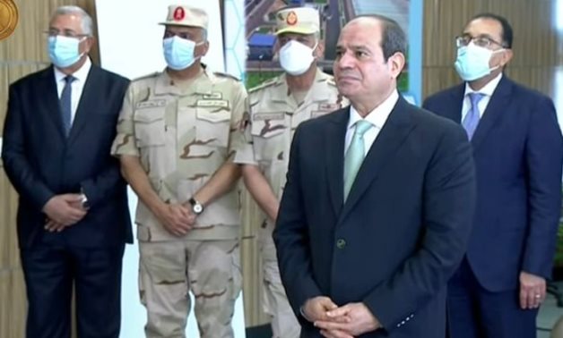 President Abdel Fatah al-Sisi while inaugurating Bahr Al Baqar Wastewater Treatment Plant in Port Said on September 27, 2021. TV screenshot 