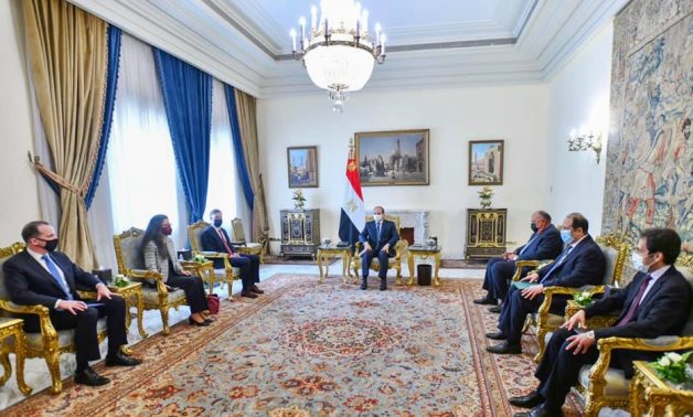 President Abdel Fatah al-Sisi meeting with U.S. National Security Advisor Jake Sullivan in Al Itihadiyah presidential palace in Cairo, Egypt on September 29, 2021. Press Photo. 