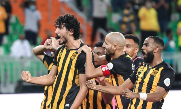 Ahmed Hegazi celebrates his goal in Jeddah derby, courtesy of Ahmed Hegazi official twitter account 