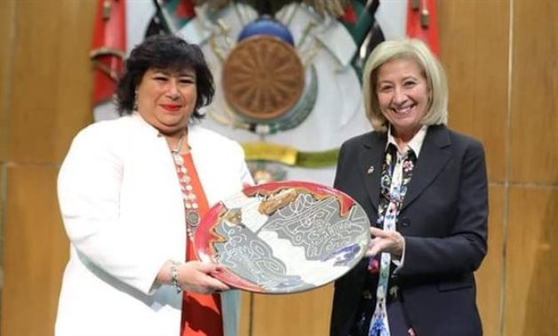 Egypt's Minister of Culture Inas Abdel Dayem [L] with Jordanian Minister of Culture Haifa Al-Najjar - Min. of Culture