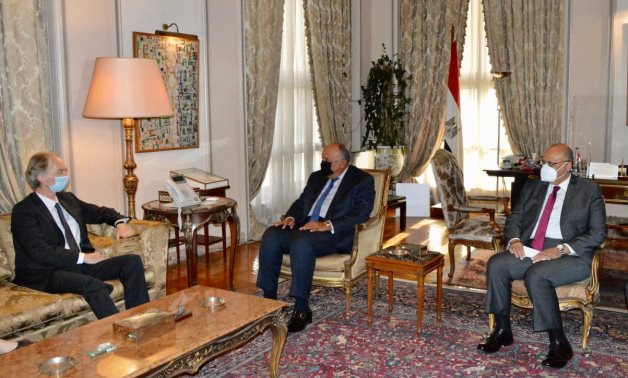 Egyptian Foreign Minister Sameh Shoukry meets with United Nations Special Envoy for Syria Geir O. Pedersen in Cairo- press photo