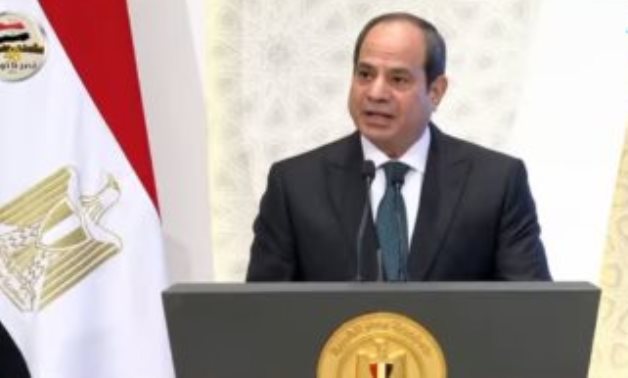 President Abdel Fatah al-Sisi delivering a speech at a ceremony held to celebrate the anniversary of the birth of Prophet Mohamed known as Mawled Nabawi – October 17, 2021. TV screenshot