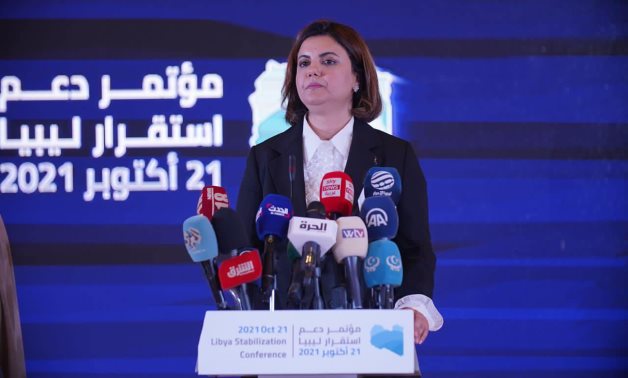 Najla El-Mangoush speaks during Libya Stabilization Conference - Libyan Foreign Ministry