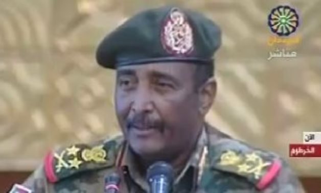 General Commander of the Sudanese Armed Forces Abdel Fatah al-Burhan delivering a speech on October 26, 2021. TV screenshot